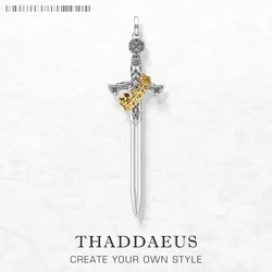 Large Sword With Crown Pendant Fashion Vintage Jewelry Europe 925 Sterling Silver Gift For Woman & Men