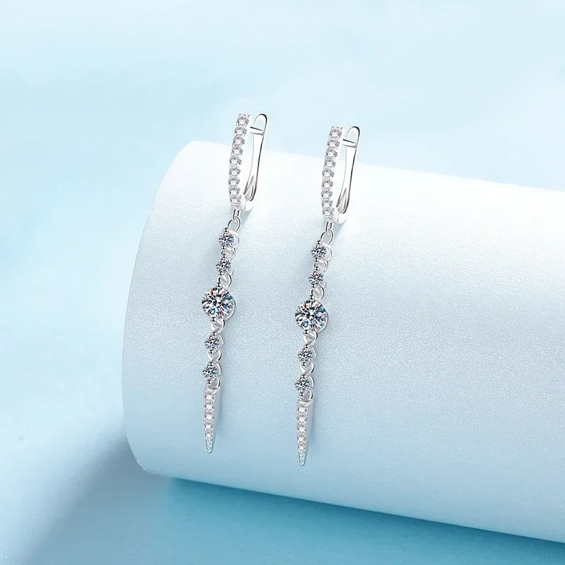 Full Diamond Tassel Long Drop Earrings, Platinum Pt950 Women, Wedding 1.118CT Moissanite Girl Gift, Office Lady Valentine's Day