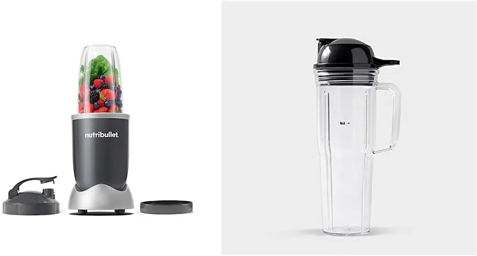 

Personal Blender for Shakes, Smoothies, Food Prep, and Frozen Blending, 24 Ounces, 600 Watt, Gray, (NBR-0601) & 24 oz Travel Cup