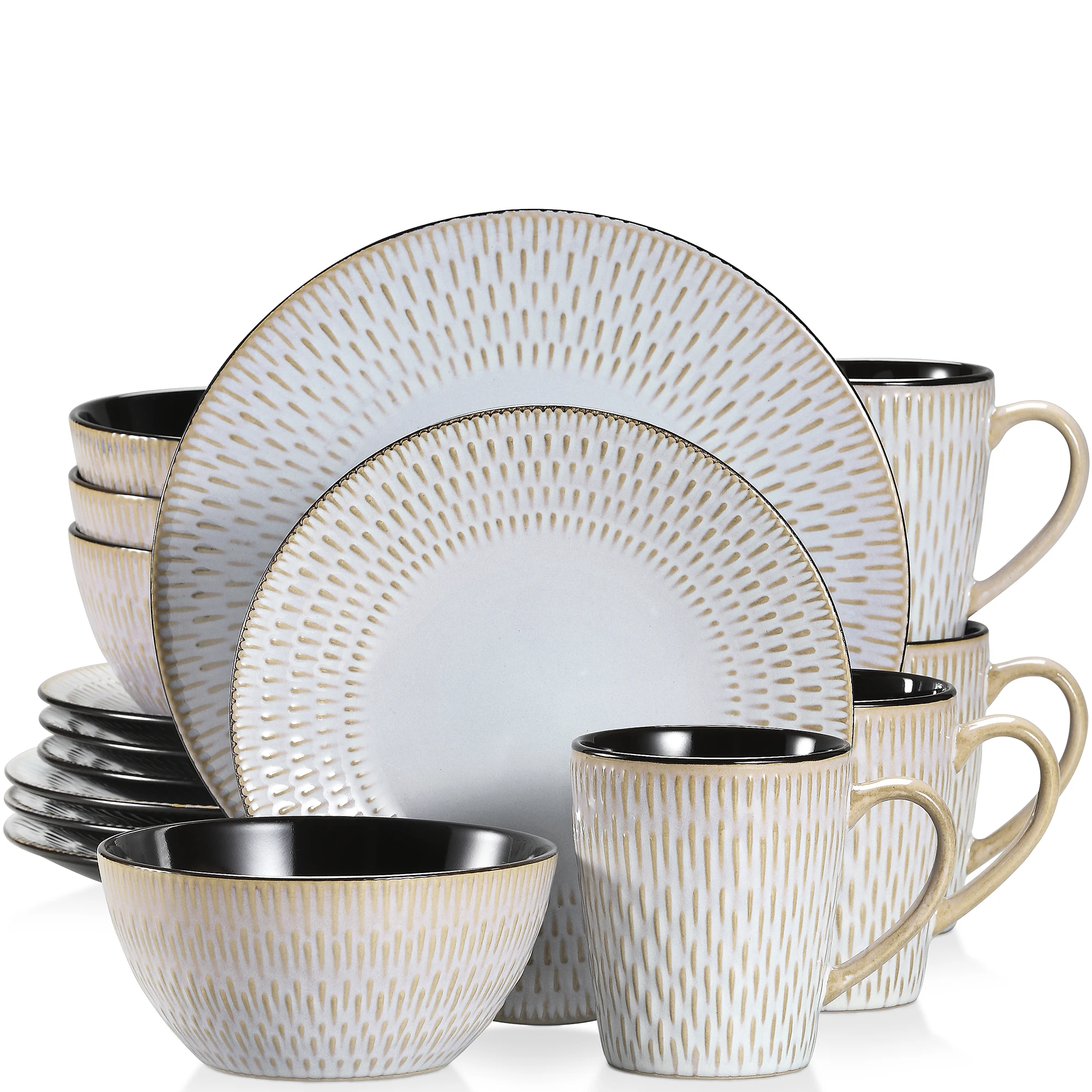 Ensemble de vaisselle vancasso PLUVO 16/32 pièces, ensemble de vaisselle en grès aspect vintage, assiette à dîner/dessert/bol à céréales/tasse pour 4/8 personnes