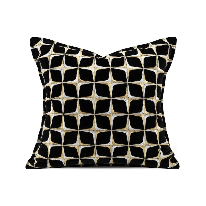 Gold Black Color Pillows Luxury Embroidery Cushion Case Modern Geometric Decorative Pillow Cover For Sofa Chair Home Decorations