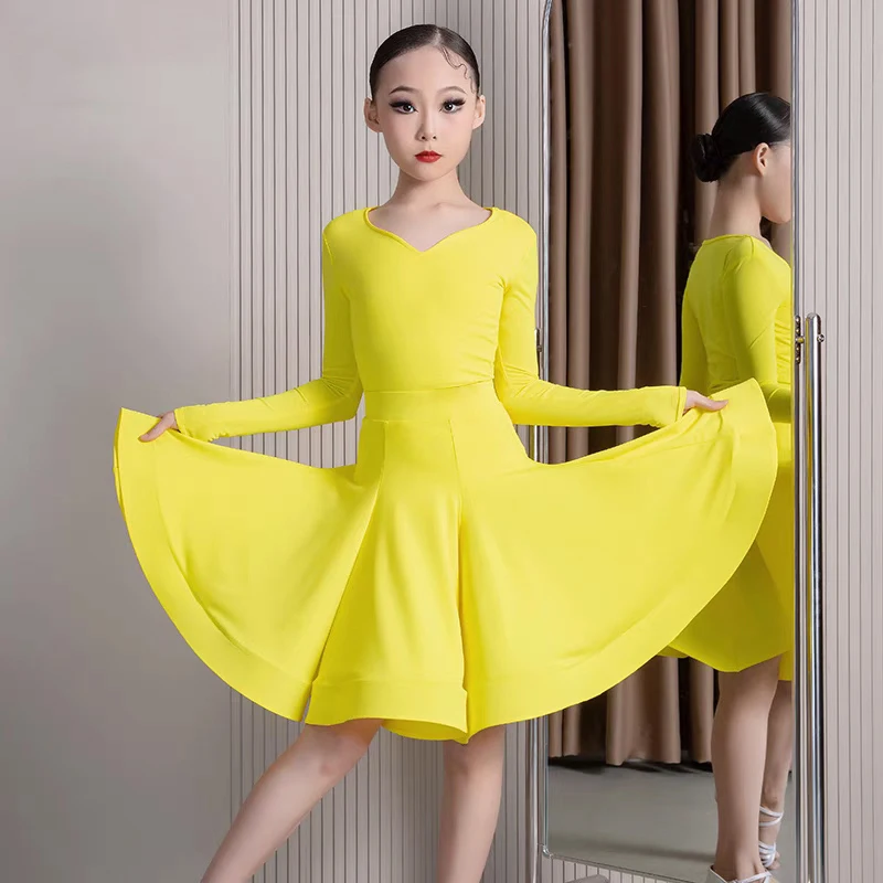 เด็กมาตรฐานแห่งชาติห้องบอลรูมเต้นรําชุดสาวละตินเต้นรําการแข่งขันเสื้อผ้าเด็กเครื่องแต่งกาย SL12461