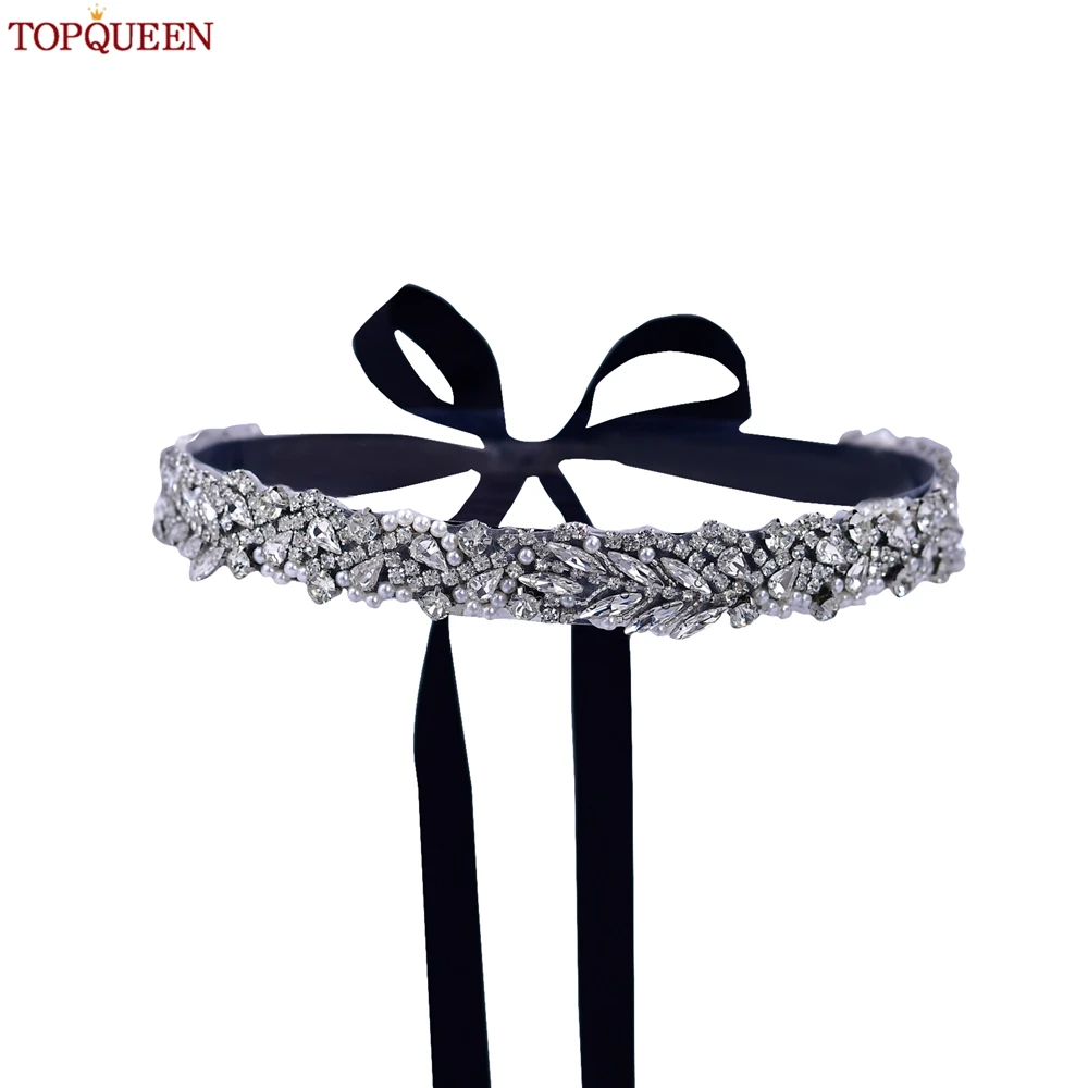 TOPQUEEN-cinturón para vestido de novia, diamantes de imitación plateados, cristal de lujo hecho a mano, cuentas para dama de honor, vestido de fiesta para mujer, S100