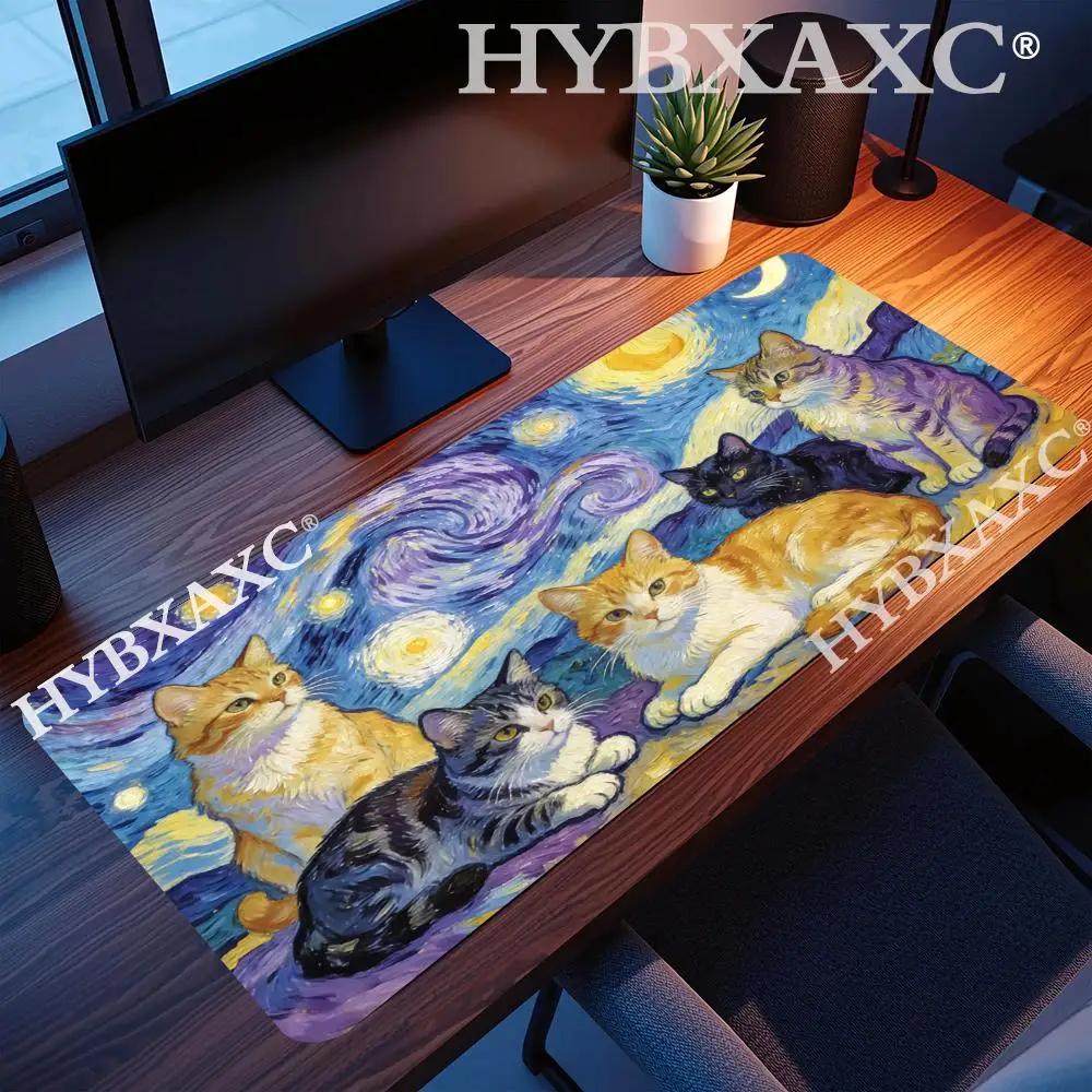 

HYBXAXC Starry Night mouse pad with cute black cat, study and office use, office accessories, rectangular workstation