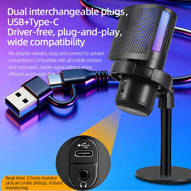

GAM-ZX798 Portable Professional Microphone for Live Streaming Atmosphere One click Noise Reduction to Reduce Environmental Noise