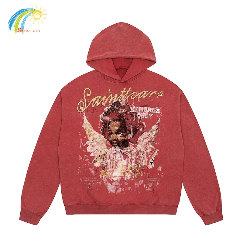 

High Street Vintage Washed Black Red Graphics Print Saint Tears Hoodie Hooded Men Women Best Quality Oversized Pullovers