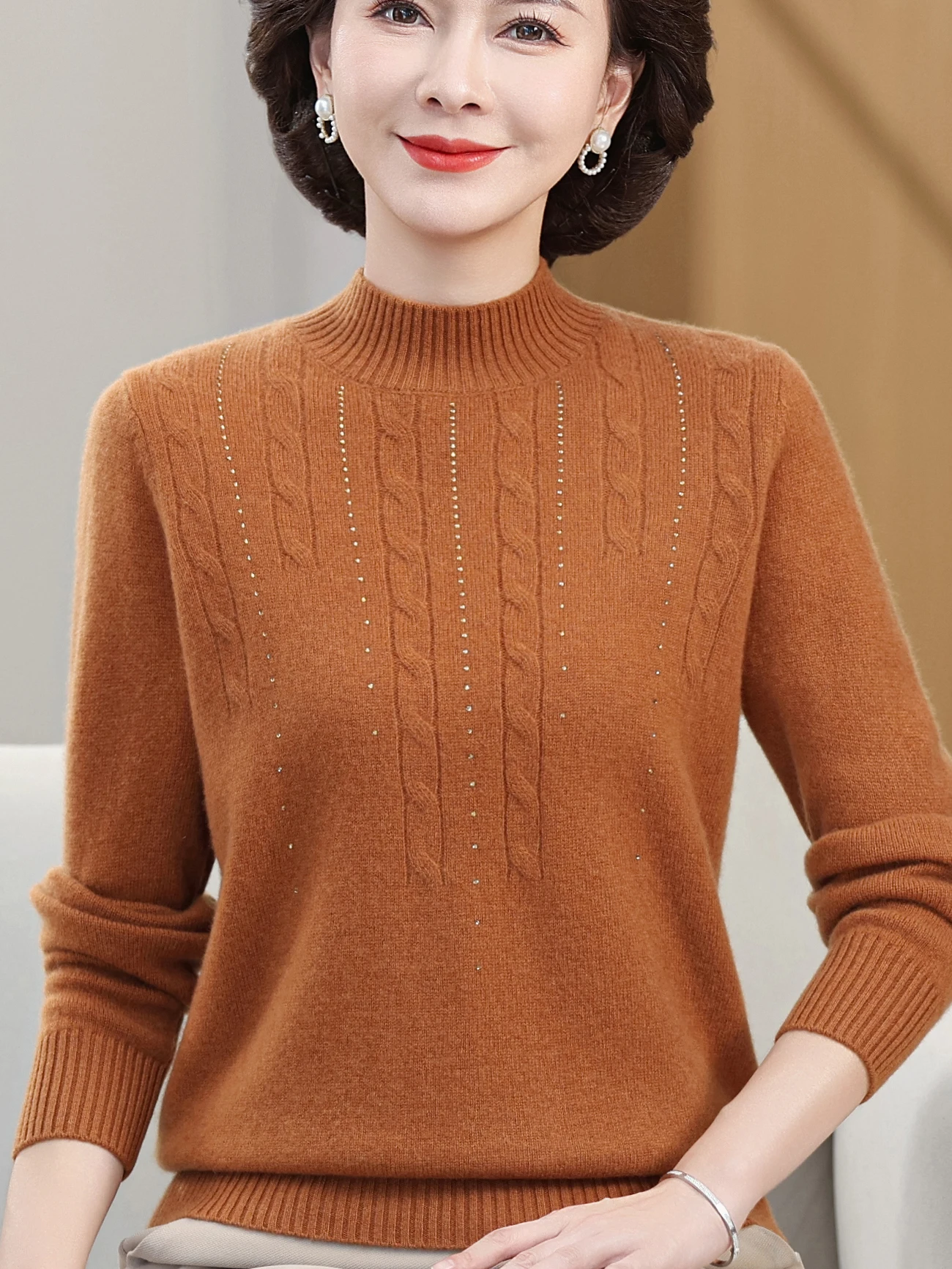 

Faionable Thiened Полностью шерстяной вязаный свитер с высоким воротником Base irt Мамина осенне-зимняя теплая одежда для среднего возраста...