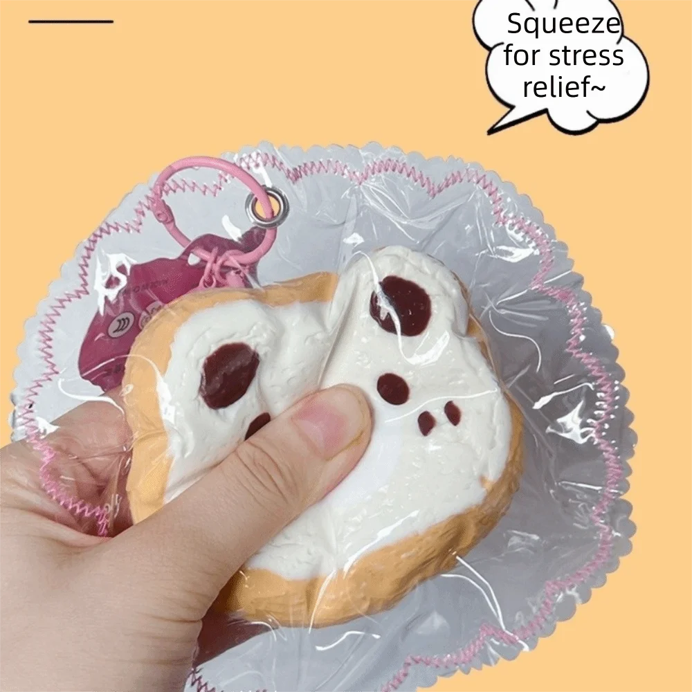 Little Bear Toast Squeeze Keychain Slow Rebound Slow Rising Squeeze Doll Pendant Edge-Stitching Style Food-Grade Silicone