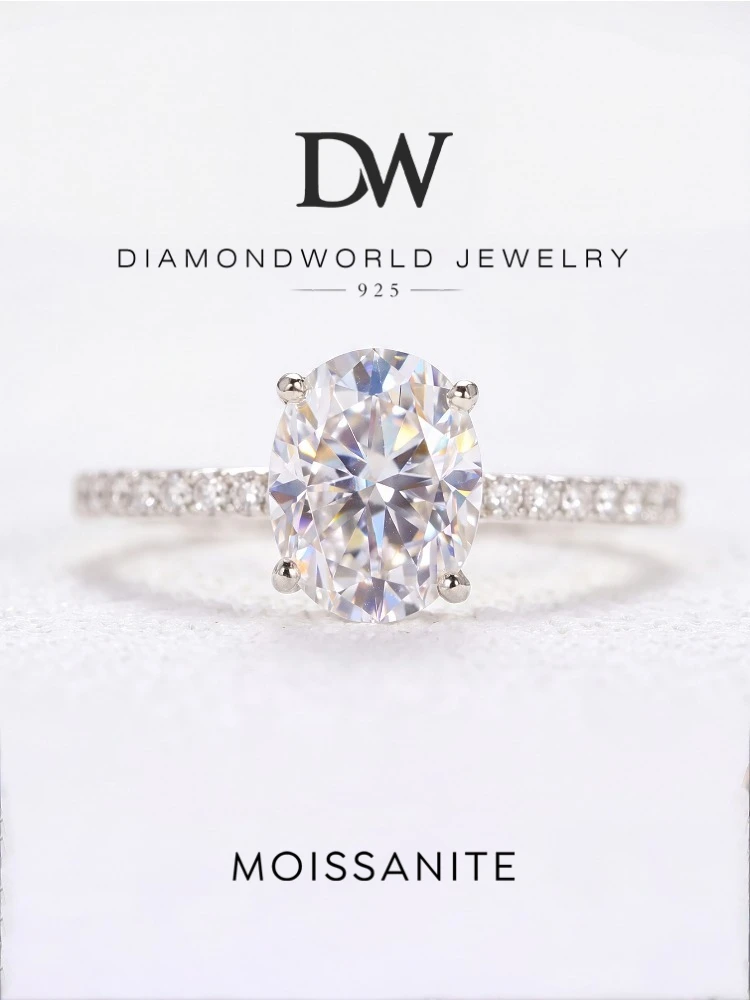 DWJ 1ct Real Oval Moissanite Diamond Ring for Women 925 Sterling Silver Anniversary Party Gorgeous High Quality Fine Jewelry