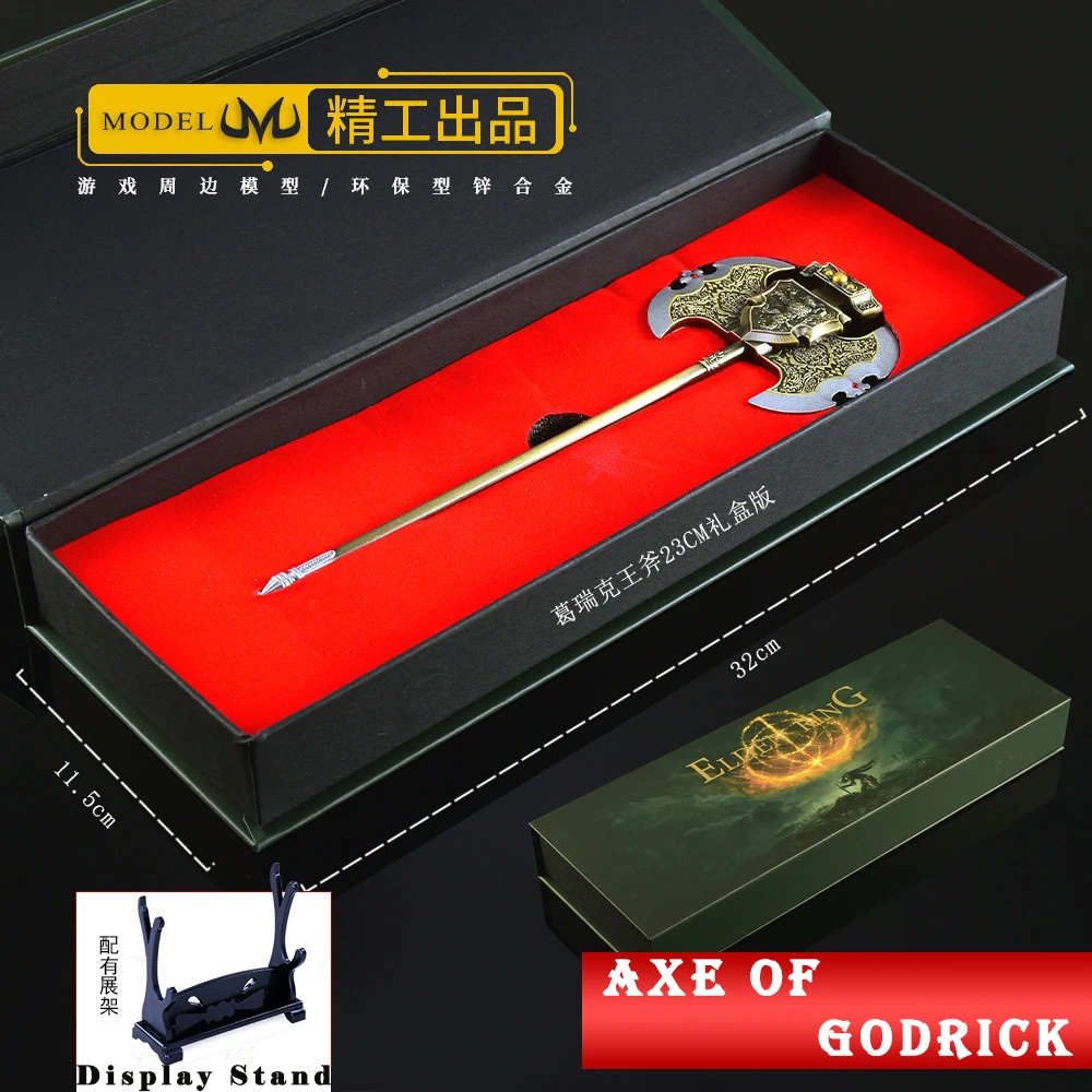 

New Game 30cm ER Axe of Godrick Shadow of the Erdtree Keychain Elden Royal Greatsword Gift Box Metal Ring
