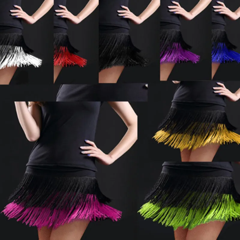 hot sale Woman New Fashion sexy Adult Lady dance dance skirt women's double tassel Latin dance skirt fringed skirts 8 colors