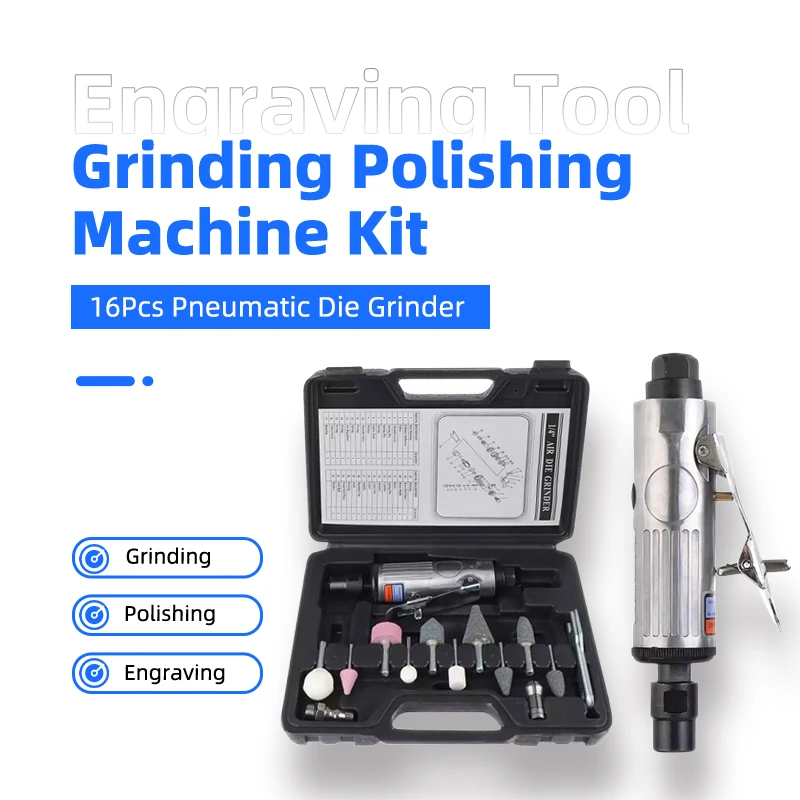

Grinding Polishing Machine Kit Air Grinder Mill Engraving Tool 1/4" 1/8" 16Pcs Pneumatic Die Grinder Air Die Grinder