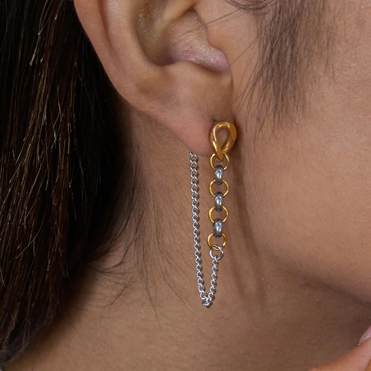 Yori Chain Tassel Tassel Long Chain Earrings 18K Golden PVD Plated Texture Metal Daily Waterproof Jewelry Accessories