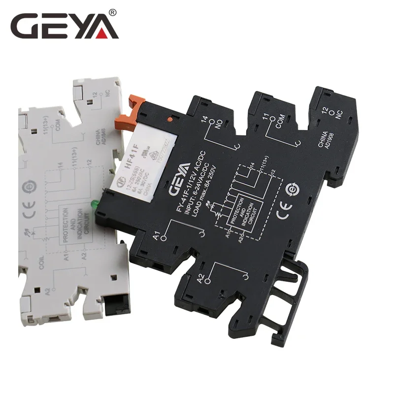 1PCS GEYA 6.2mm thickness Din Rail Slim Relay Module 6A 1NO1NC  12V Relay 24V 48V 110V 230V