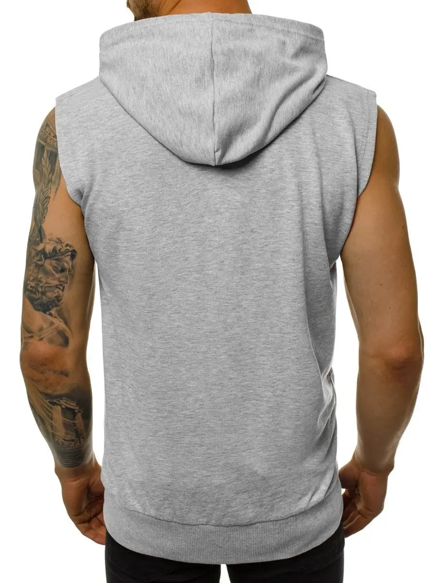 Classic Hoodie Vest Zipper Closure Shrink Resistant Vest Coat Men Sport Sleeveless Hooded Sweatshirt