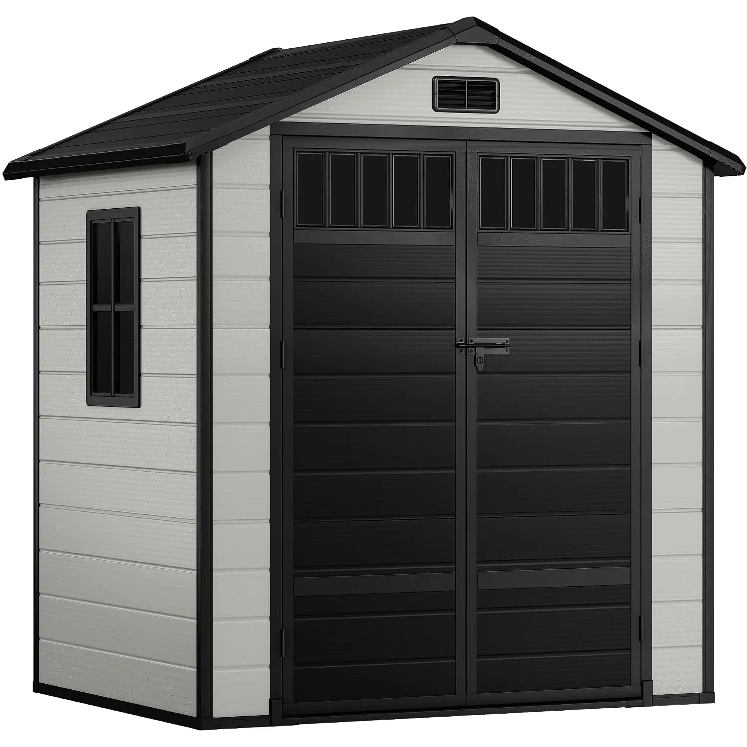 6x4.4 FT Outdoor Storage Shed Fence-Style Side Windows Lockable Door Vents Plastic Garden Backyard Patio Lawn Blue-Gray, Customi
