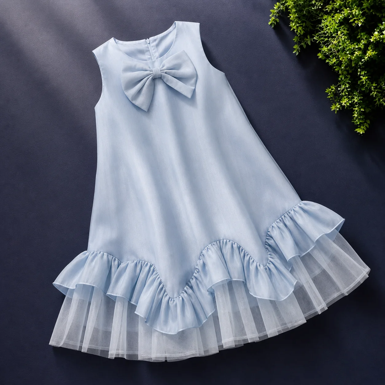 Kids Dresses For Girls Blue Bow Princess Dress Sleeveless Tulle Ruffle Party Birthday Pageant Wedding Flower Girl Dresses 6-13Y