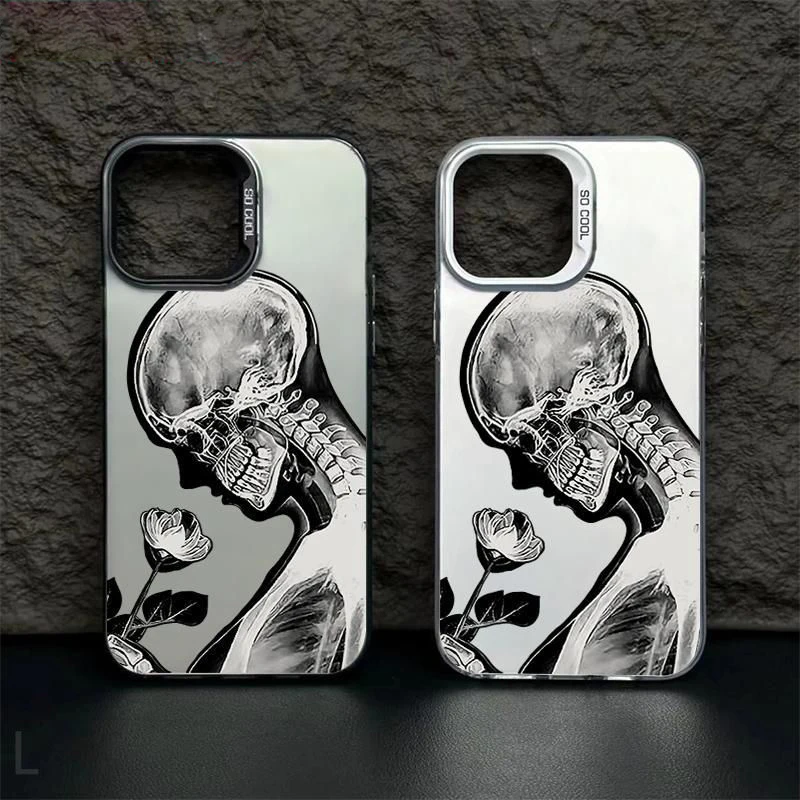 

Case for iPhone 17 Air 16 Pro Max 15 14 13 Plus 12 11 Camera Protection Anti-Shock TPU Bumper Male Female Cute Men Skull Rose