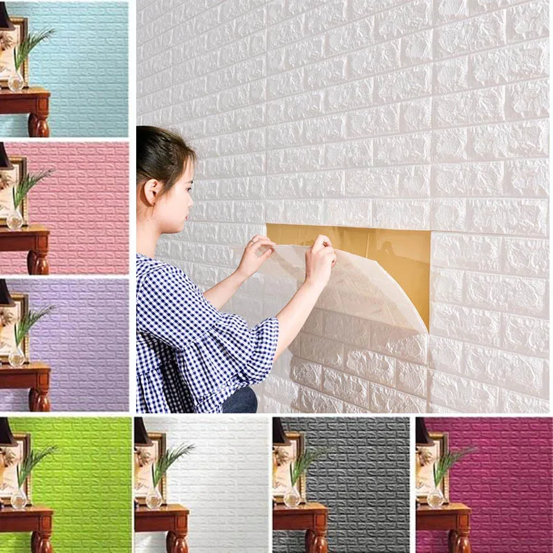 1Pcs 70x38cm 3D Tile Brick Wall paper Self-adhesive Waterproof Foam Panel Wallpaper Living Room Home Decoration