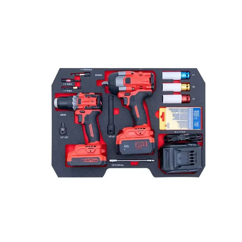 2 Piece Electric Drill And Impact Wrench 20v Cordless Dril Lithium Battery Drill Machine Tool Set