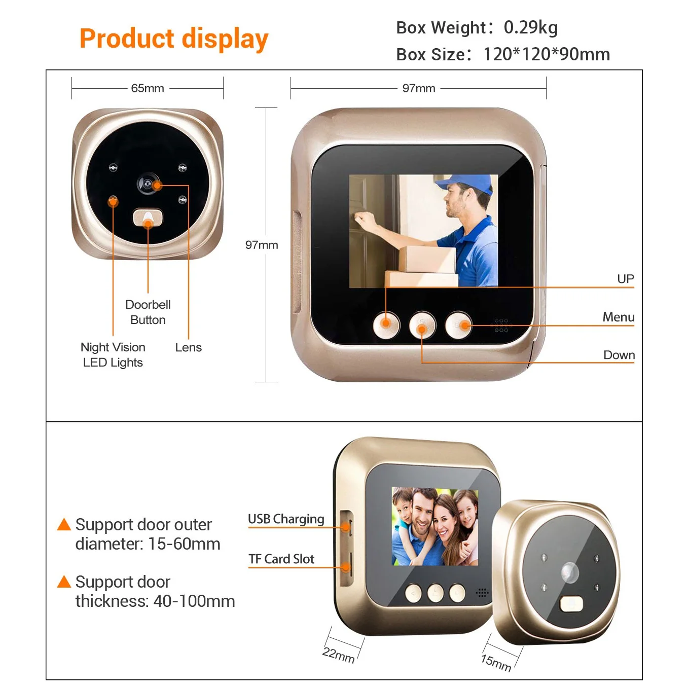 ABSS-Doorbell Camera 1080P Home Smart Doorbell Security Door Peephole Camera With 2.4-Inch High-Definition Screen Display