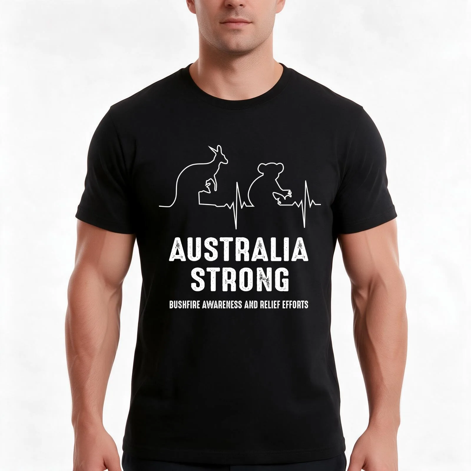 Australia Strong - Kangaroo and Koala heartbeat Support T-Shirt, Summer Casual Cotton Tee, Oversized Streetwear Tops