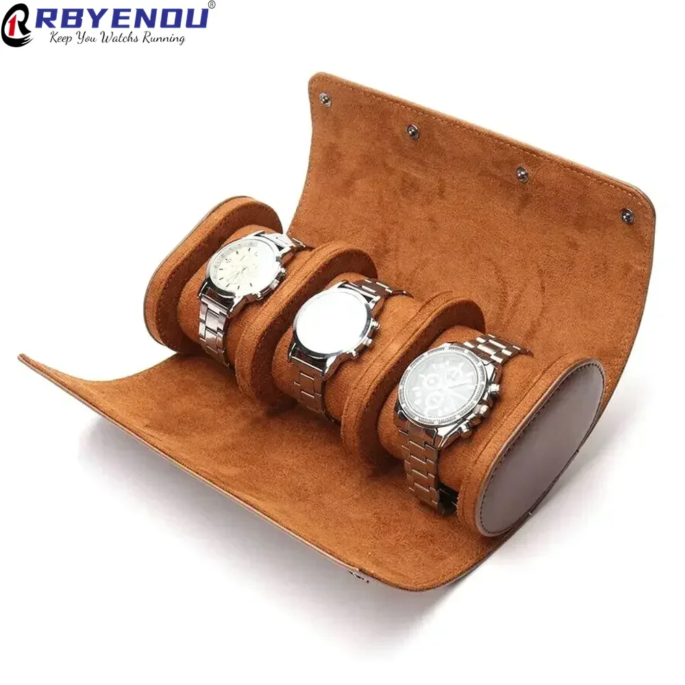 

PU Leather Flannel 1/2/3 Slot Watch Storage Travel Box Transport Portable Watch Roll Case Customizable Logo Name Gift OEM