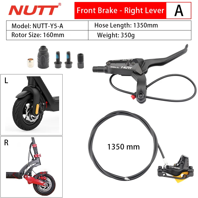 NUTT 4-Kolben-Hydraulikabschaltbremse E-Bike und Elektroroller Scheibenbremse für Zero 10X/11X, Vsett 10+/9+, Kaabo Wolf Warrior 11
