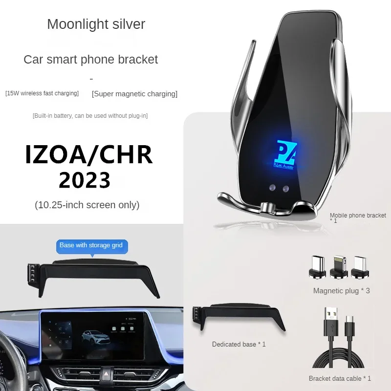 Soporte de teléfono para pantalla de coche, cargador inalámbrico, modificación de navegación Interior, tamaño 2023 pulgadas, para Toyota IZOA CHR, 10,25