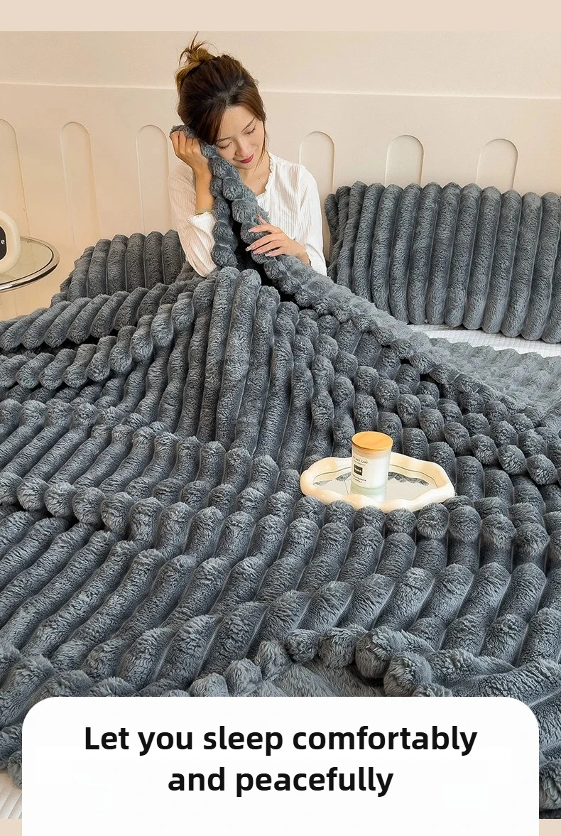 New Artificial Rabbit Plush Spring Blanket Warmth Comfortable Sofa Blankets Thickened Warm Multi-functional Throw Blanket Autumn