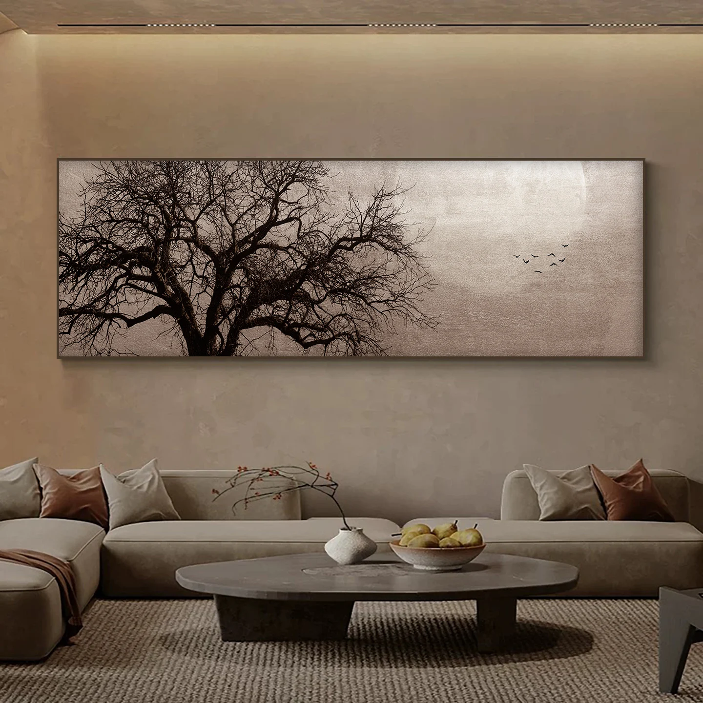 

New Chinese Style Canvas Poster Ink Wash Tree Silhouette Painting Living Room Wall Decor Zen Bamboo Mountain Landscape Picture