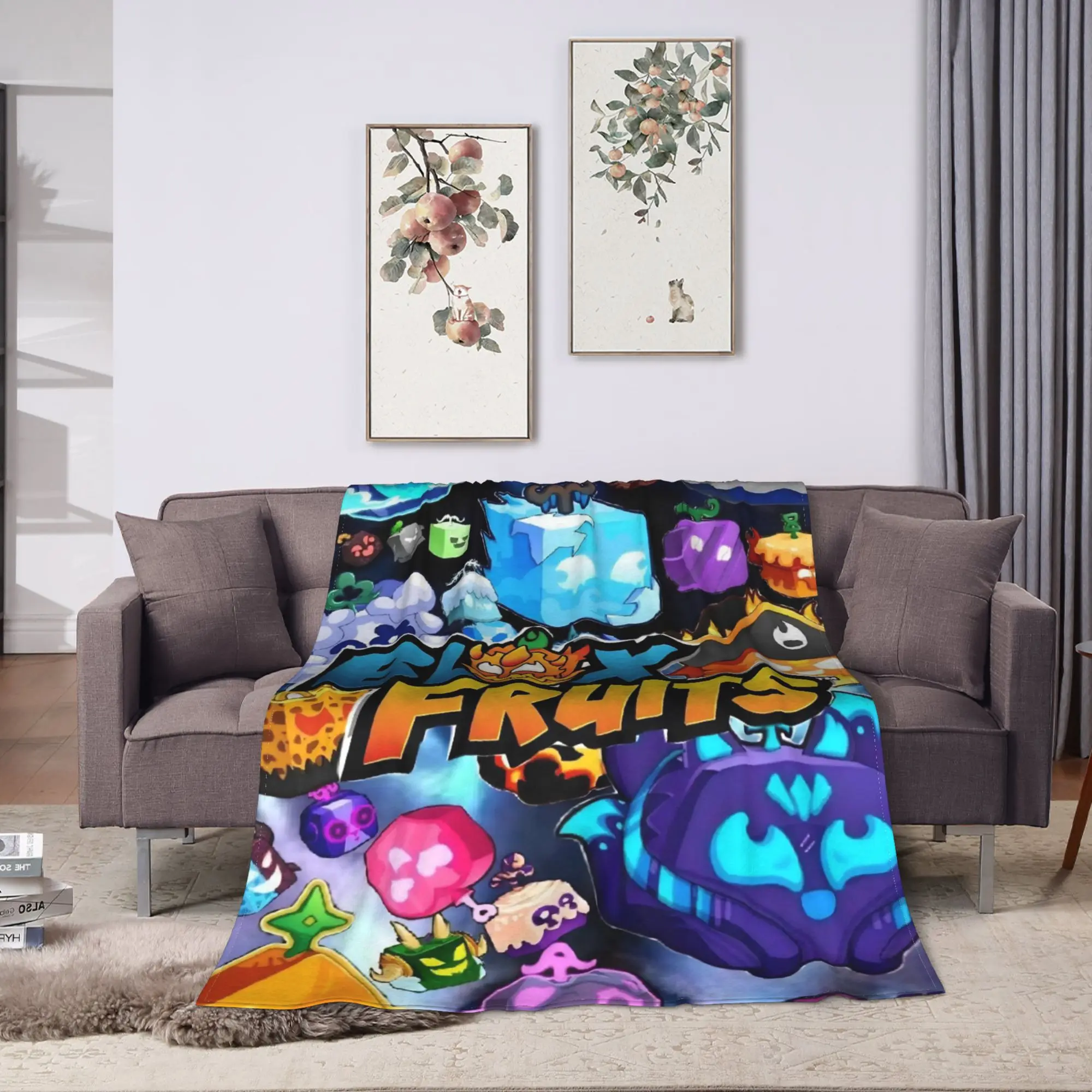 B-Blox Kitsune Fruits Super Warm Blanket Travel Plush Throw Blanket Comfortable Couch Chair Flannel Bedspread Sofa Bed Cover