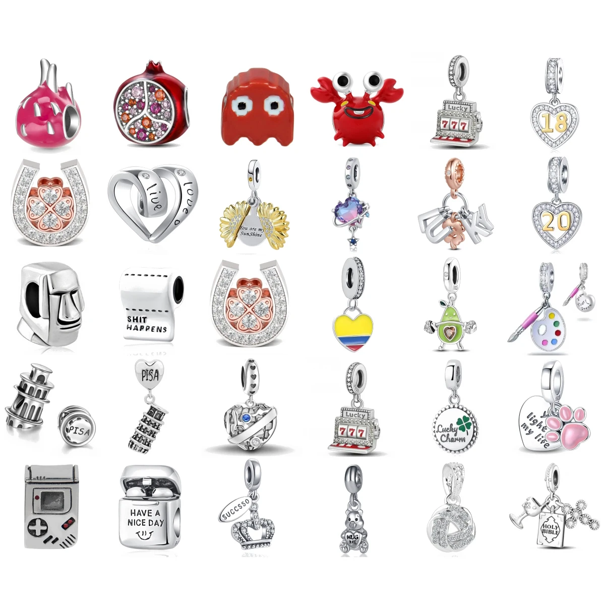 

New 925 Sterling Silver Charm Fit Original Bracelet Accessories Women Jewelry Pomegranate Pitaya Crab Painter's palette
