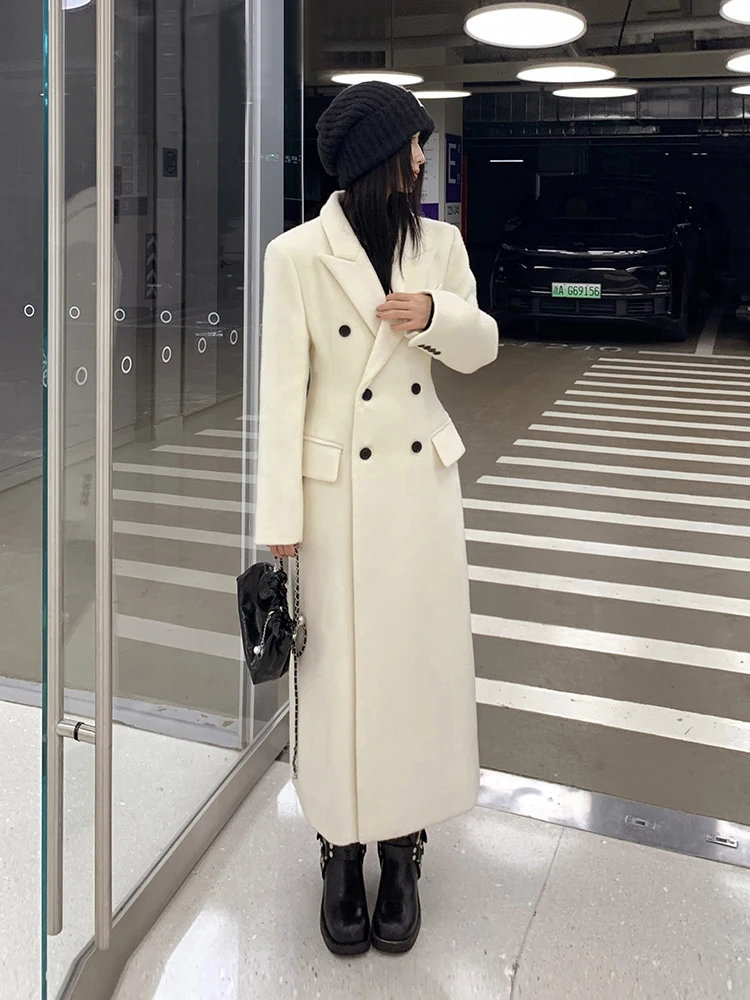 

Белый жилет «Песочные часы», женское шерстяное пальто средней длины, осень-зима, элитное двубортное пальто для поездок на работу