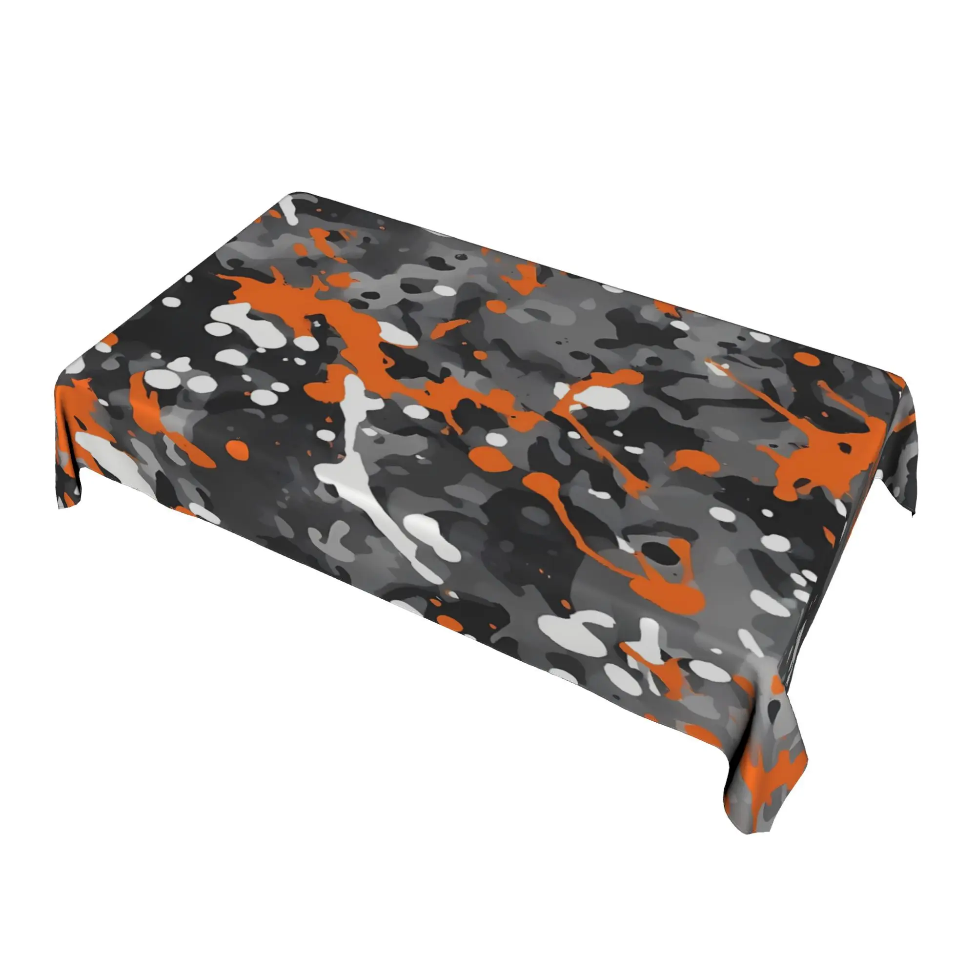 One-piece anti-wrinkle and durable splash-resistant orange camouflage tablecloth, suitable for outdoor picnics, etc.