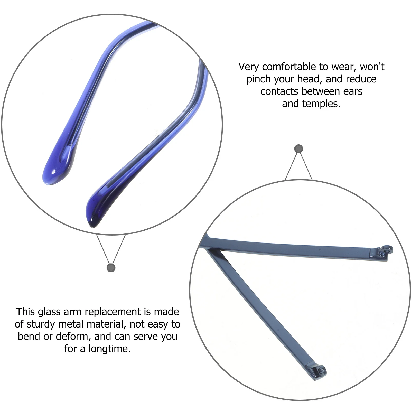 

1Pair Sturdy Metal Glasses Arm Replacement Universal Temple Parts for Most Glasses Comfortable Wear No Pressure on Ears