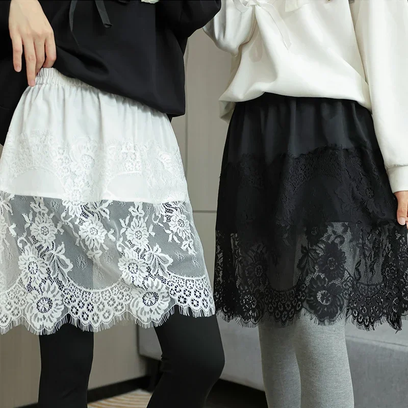 

Lace Floral Fake Skirts for Women Shirt Extenders Adjustable Fake Top Lower Sweep Fake Hem Detachable Waist Underskirt