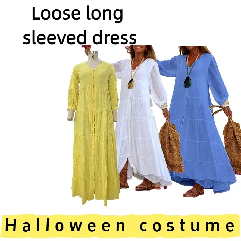

Women's V-Neck Loose Fit Long Sleeve Dress for Daily Wear Casual Outings Autumn Gatherings Weekend Parties Evening Events