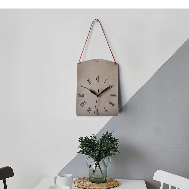 

Tote Bag Shape Wall Clocks Silent Sweep Needle Clock Living Room Decoration PU Leather Crafts Wall-mounted Timepiece