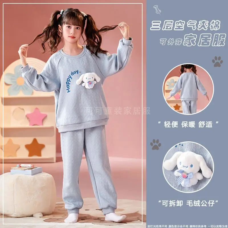 

Sanrios Children Kuromi Plus Velvet Pajamas Anime Figure Winter Keep Warm Tracksuit Kids Girl Cartoon Sweet Kawaii Hot New Style