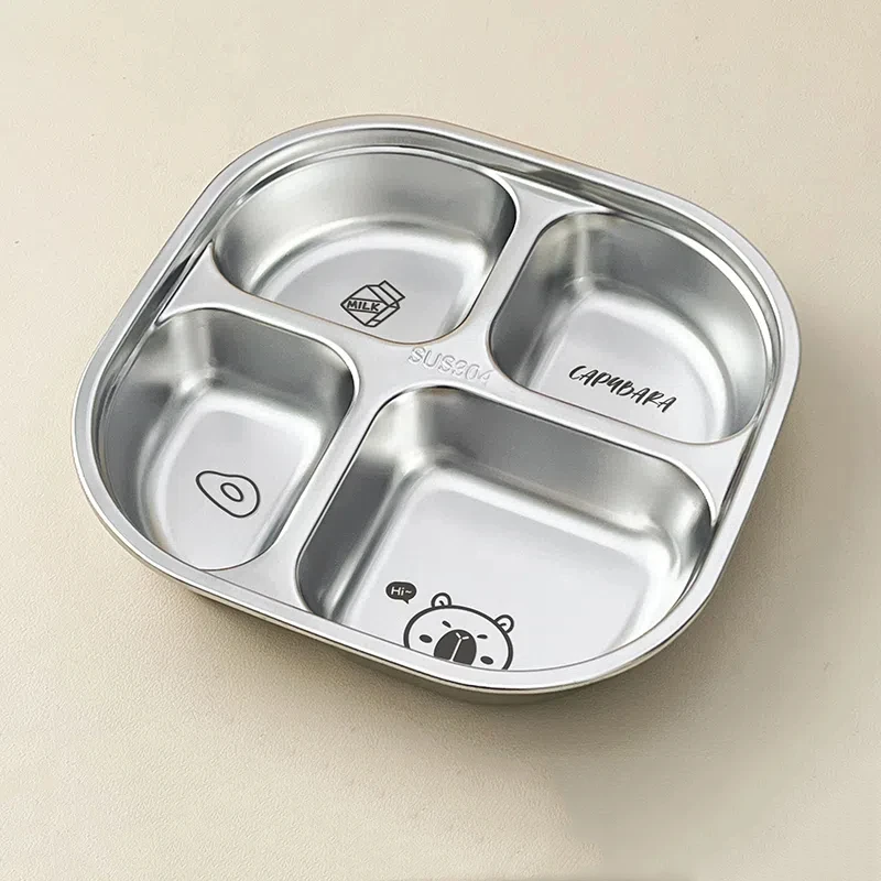 WORTHBUY Capybara 3/4 roosters Voedselbord Gerechten 304 roestvrij staal Verdeelde eetborden Saladeplaat Servies Vaatwasmachinebestendig
