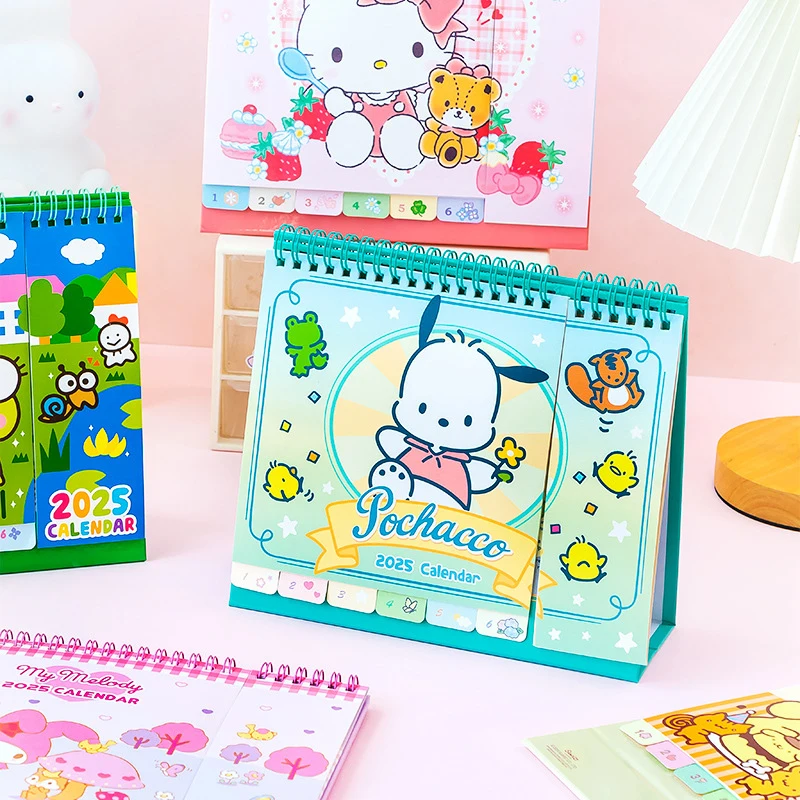 2025 Sanrio Kawaii Anime Desk Calendar Hello Kitty Kuromi MyMelody Calendar Office Cute Cartoon Makeup Display Calendar Kid Gift