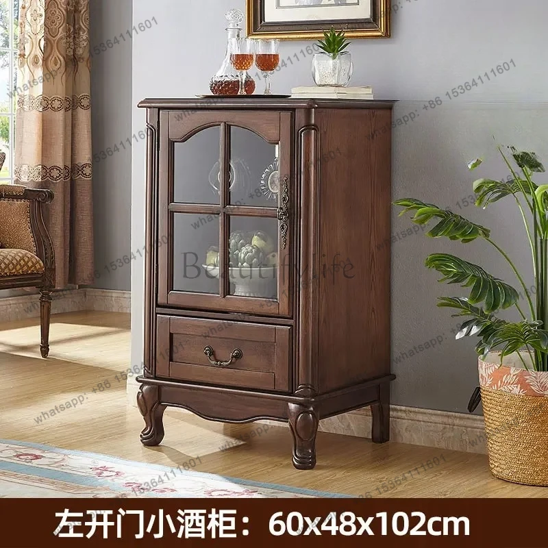 

American solid wood wine cabinet against the wall, next to the TV cabinet in the living room, household small retro locker