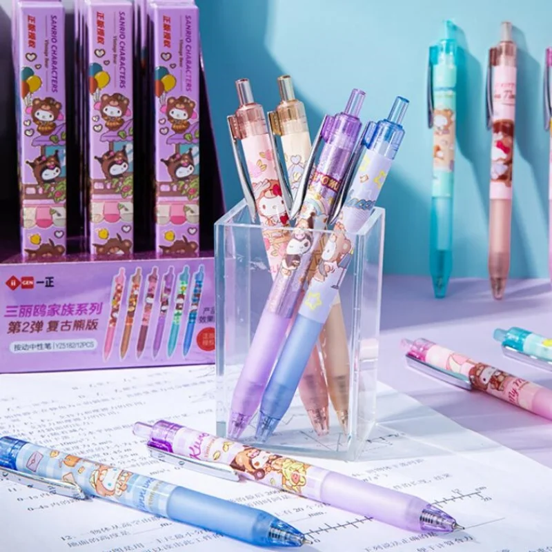 

12pcs/lot Kawaii Sanrio Kitty Melody Kuromi Press Gel Pen Cute Pochacco 0.5mm Black Ink Neutral Pens Office School Supplies