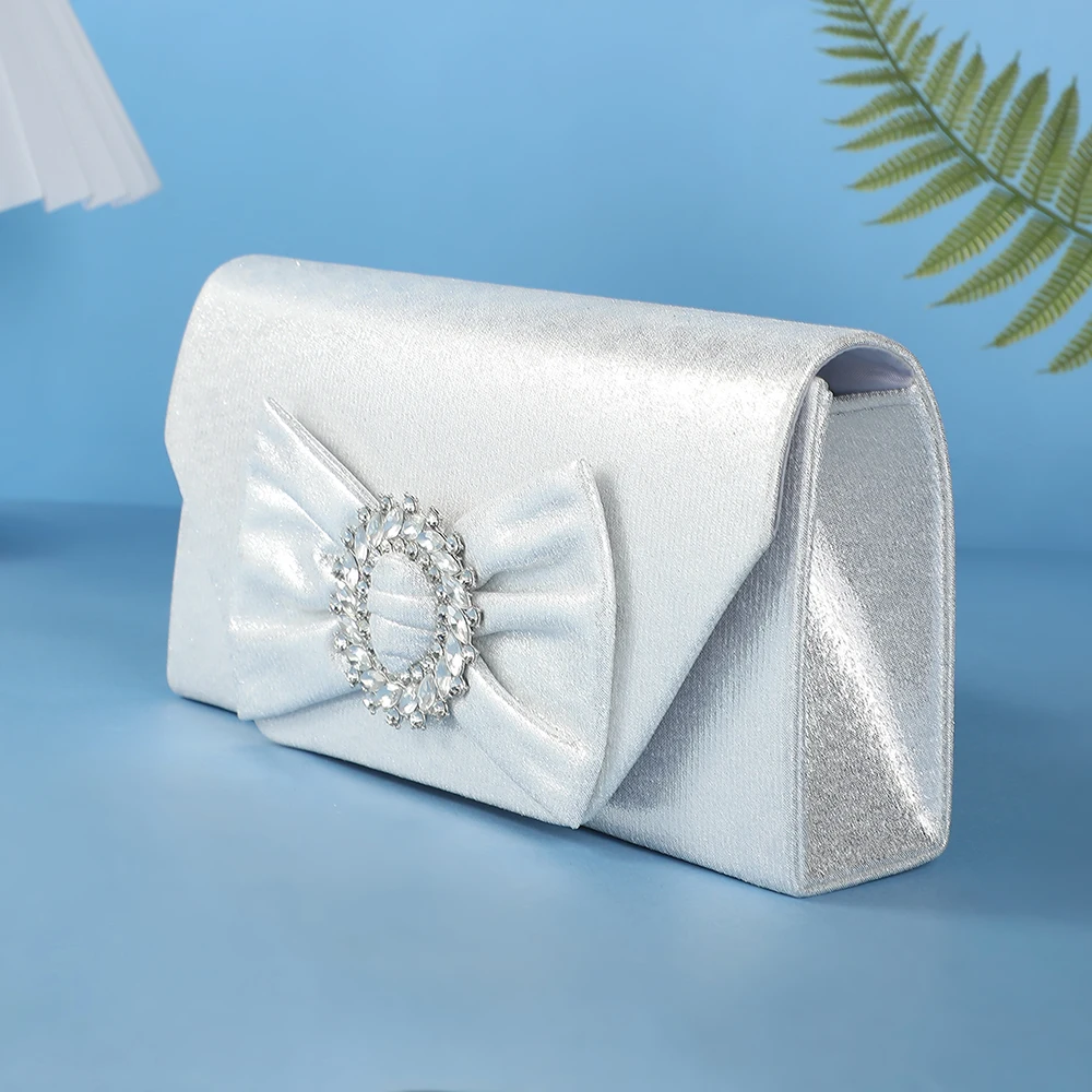 European and American Style Water Diamond Dinner Bag Sweet Bow Versatile Wedding Bride Clutch Bag Single-shoulder Chain Bag