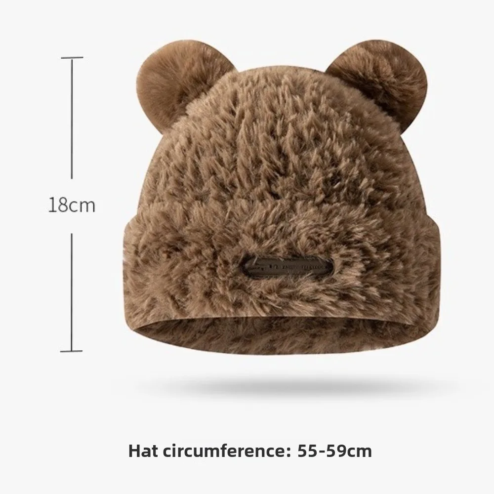 Neue warme warme Gehörschutzmütze, kältebeständig, niedliche Bärenohren, Strickmütze, Bommel, flauschige weiche Beanie-Mütze für Unisex