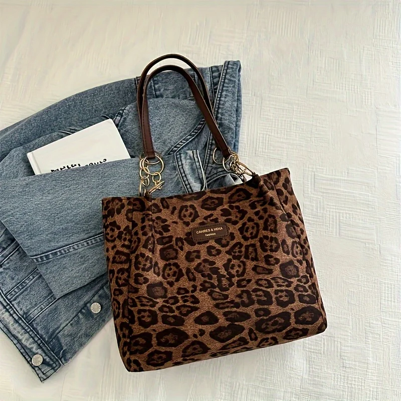 Vintage Leopard Print Handbag Stylish Brown PU Tote Shoulder Bag, Perfect for Women Shopping, Commuting, Office, College, Travel image 5