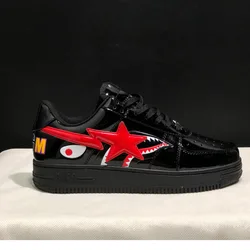 Oryginalny Bape Sta Men All Black Shark BAPESTA Casual Plarfom Shoes Unisex Women Slip-Resistant Outdoor Soft Walking Sneakers