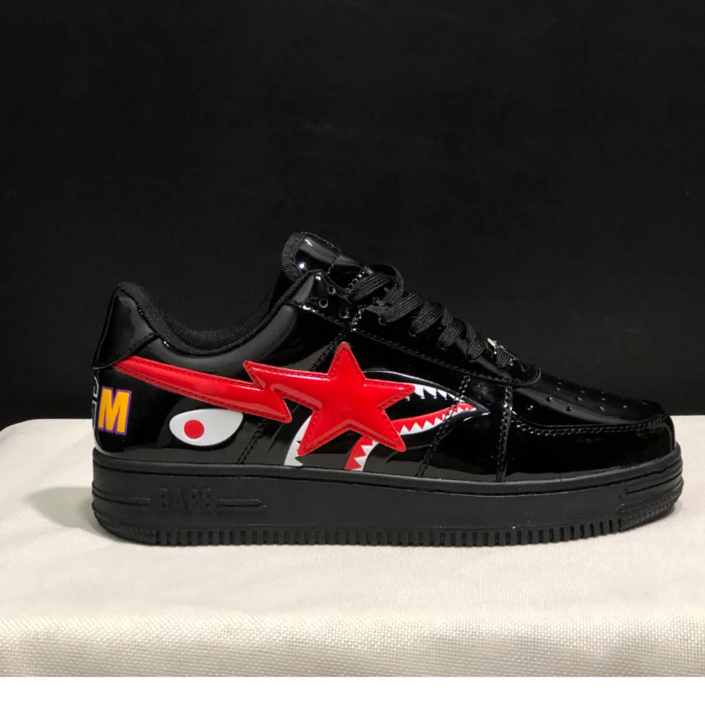 오리지널 Bape Sta 남성용 올 블랙 샤크 BAPESTA 캐주얼 플라폼 신발, 남녀 공용 미끄럼 방지, 야외 소프트 워킹 스니커즈 