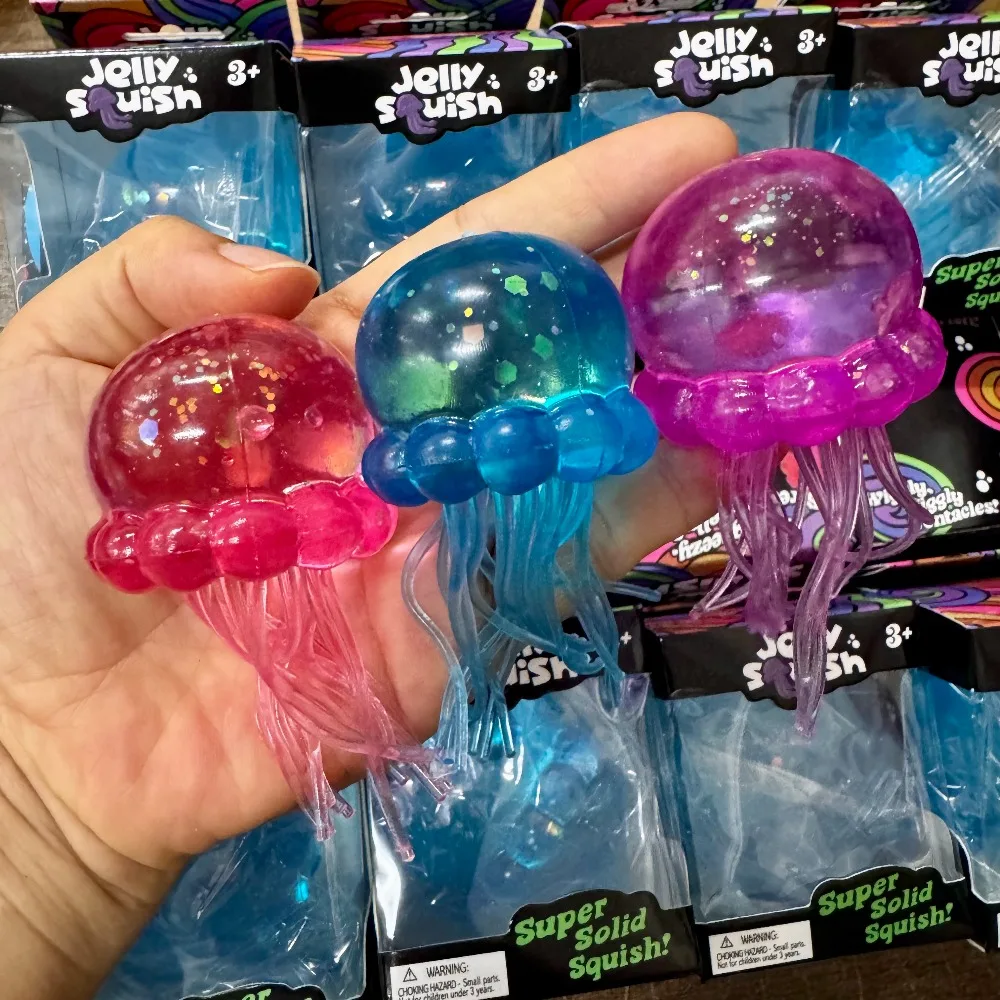 Cute Jellyfish Squishy Toy Transparent Glitter Fidget Squeeze Stress Relief Decompression Soft Sensory Toy For Kids Party Gift